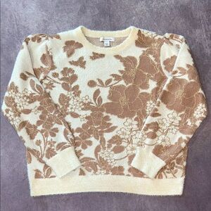 LIZ CLAIBORNE Floral Sweater With Gold Accents